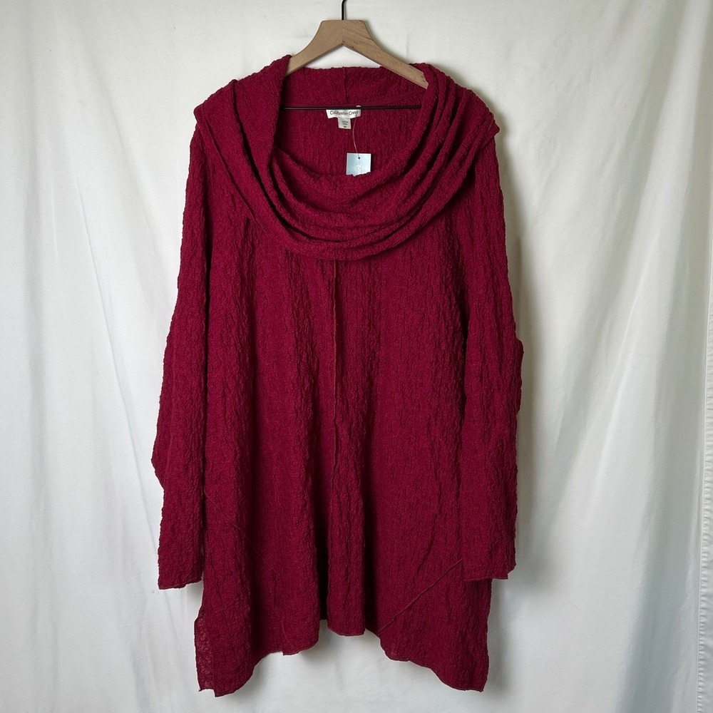 Coldwater Creek Crinkle Cowl Neck Tunic Top Size 3X Garnet Red Lagenlook NEW